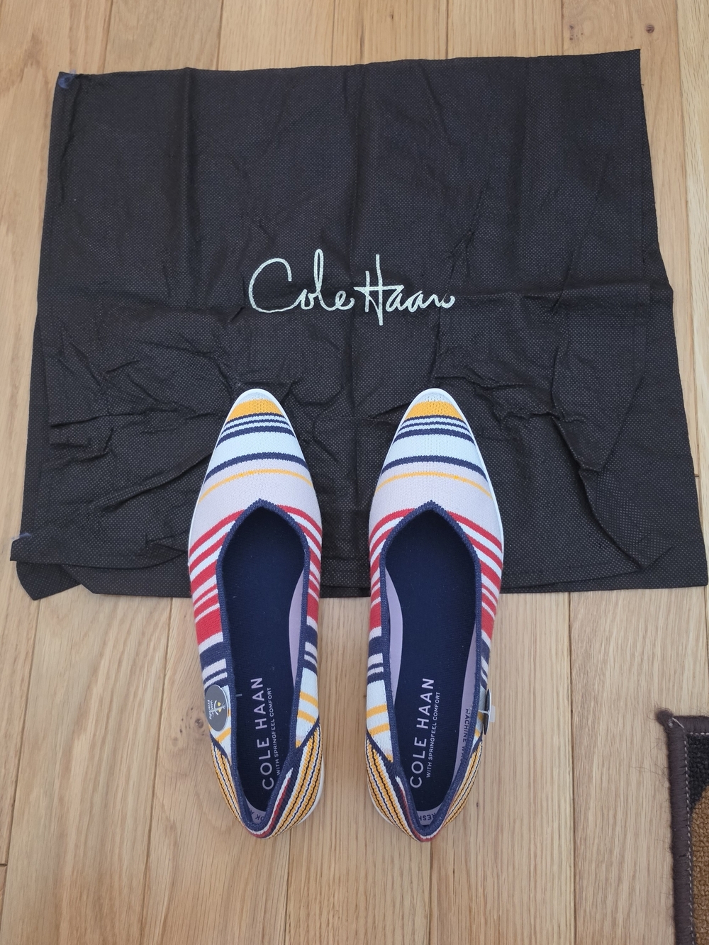 Cole Haan Springfeel Stitchlite Skimmer Pointed Ballet Flats Preppy Stripe